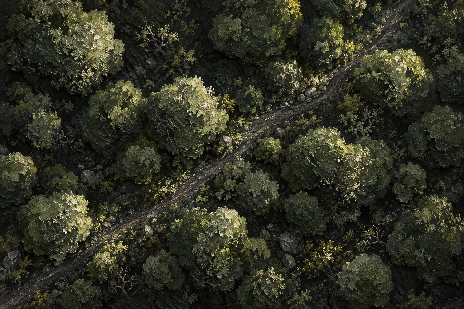 Studio artwork exploring a painted woodland canopy and the play of light.